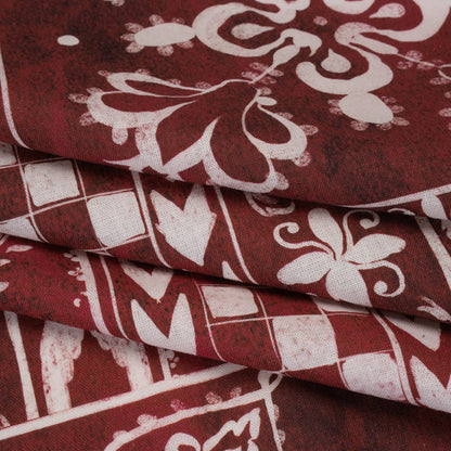 Linen and Rayon Woven - Dark Red and White Checks and Flowers Patchwork - Mood Exclusive Magnolia Mosaic Print