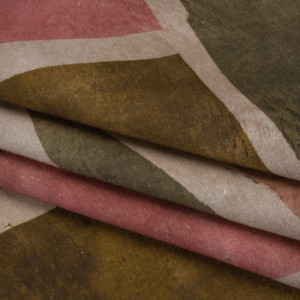 Linen and Rayon Woven - Dark Green, Muted Pink and Beige Painted Shapes - Mood Exclusive Euclid’s Canvas Print - Folded