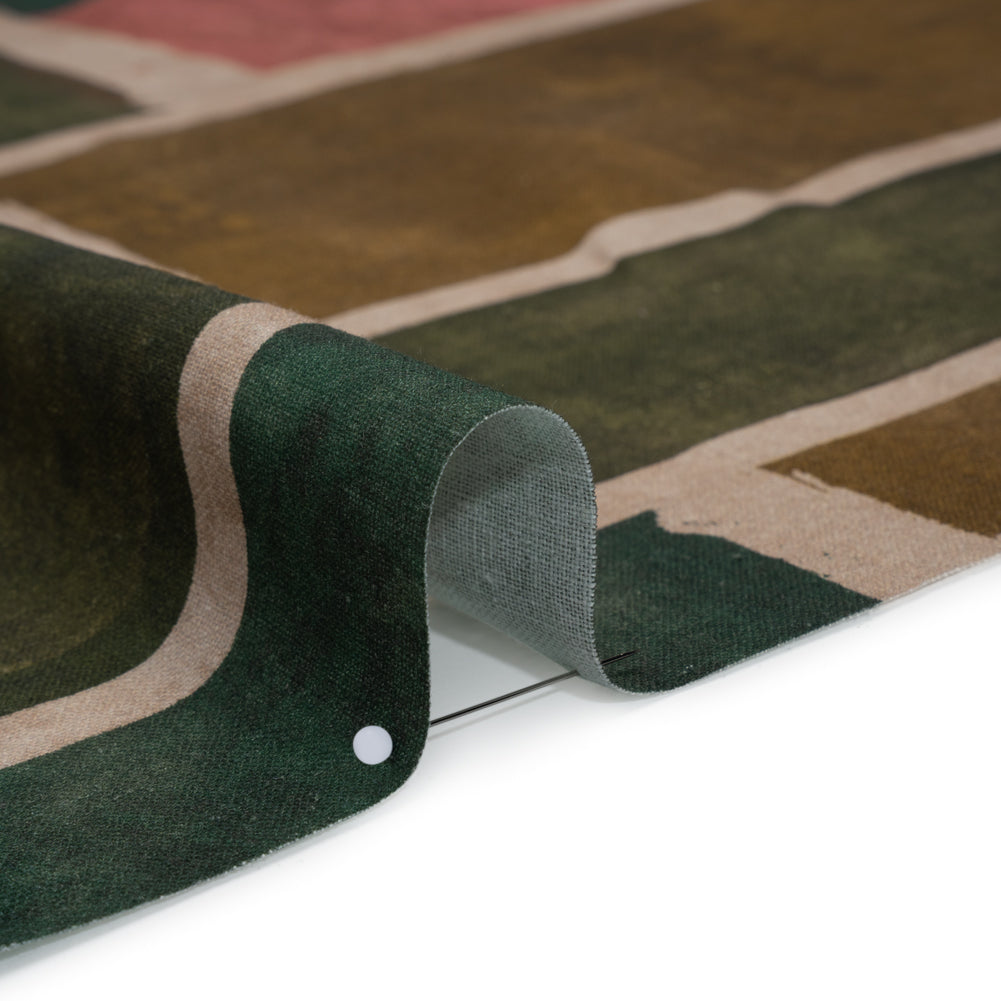 Linen and Rayon Woven - Dark Green, Muted Pink and Beige Painted Shapes - Mood Exclusive Euclid’s Canvas Print - Detail
