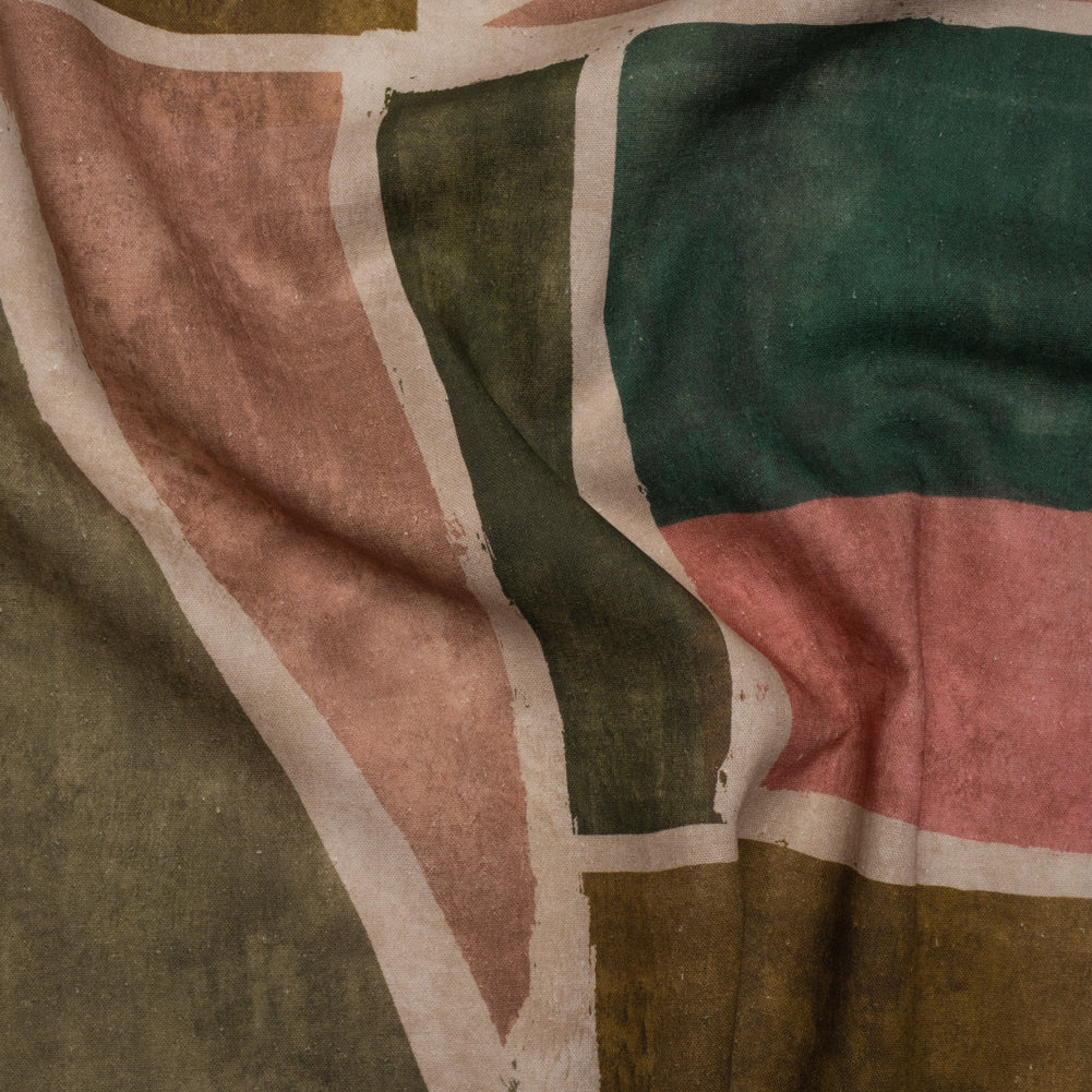 Linen and Rayon Woven - Dark Green, Muted Pink and Beige Painted Shapes - Mood Exclusive Euclid’s Canvas Print