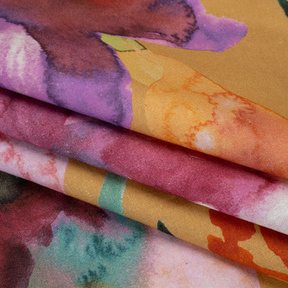 Linen and Rayon Woven - Yellow Ochre, Pink and Purple Watercolor Florals - Mood Exclusive Watercolor Whimsy Print