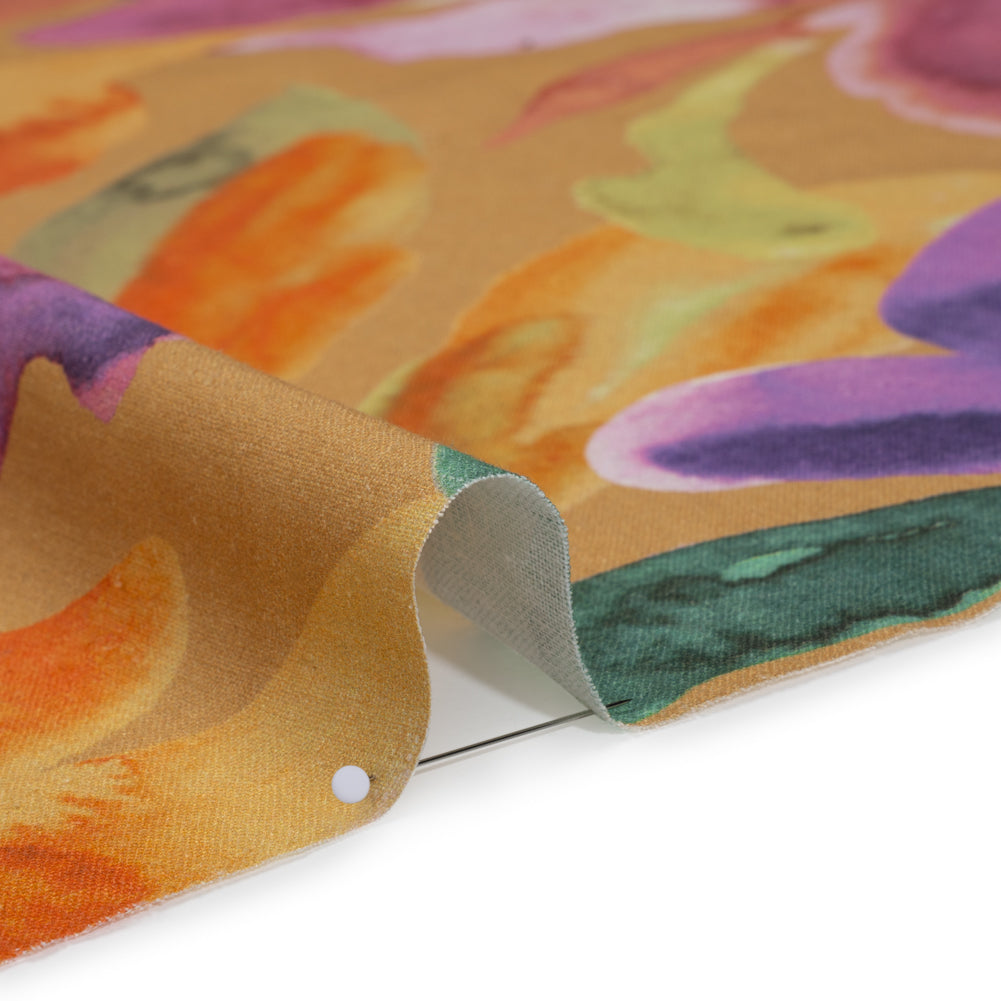 Linen and Rayon Woven - Yellow Ochre, Pink and Purple Watercolor Florals - Mood Exclusive Watercolor Whimsy Print - Detail