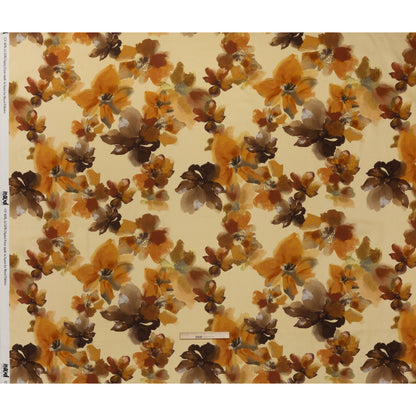 Linen and Rayon Woven - Pale Yellow, Burnt Orange and Brick Painterly Florals - Mood Exclusive Sunwashed Serenade Print