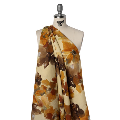 Linen and Rayon Woven - Pale Yellow, Burnt Orange and Brick Painterly Florals - Mood Exclusive Sunwashed Serenade Print