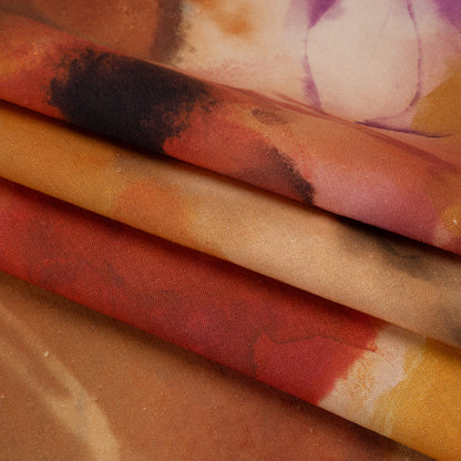 Linen and Rayon Woven - Golden Orange, Red and Purple Soft Flowers - Mood Exclusive Drifting Dreams Print