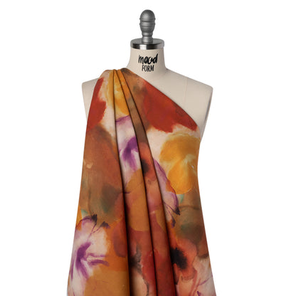 Linen and Rayon Woven - Golden Orange, Red and Purple Soft Flowers - Mood Exclusive Drifting Dreams Print