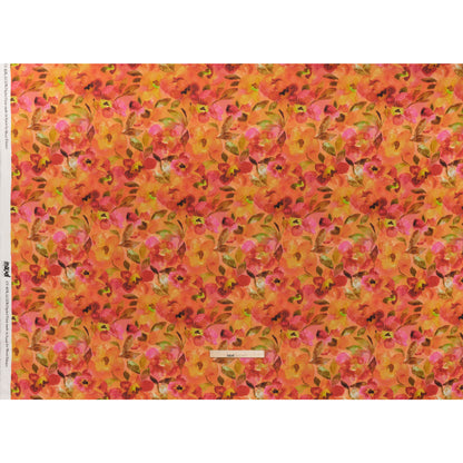 Linen and Rayon Woven - Orange, Pink and Olive Green Watercolor Flowers - Mood Exclusive Pick Your Posy Print