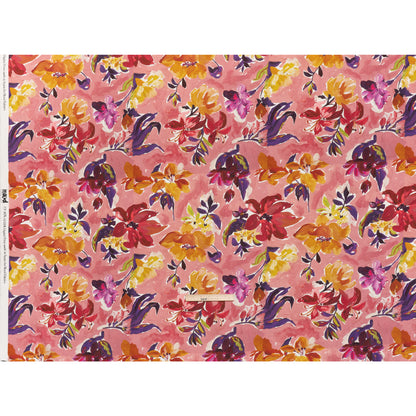 Linen and Rayon Woven - Dusty Rose, Golden Yellow and Dark Purple Painted Flowers - Mood Exclusive Brushstroke Blooms Print