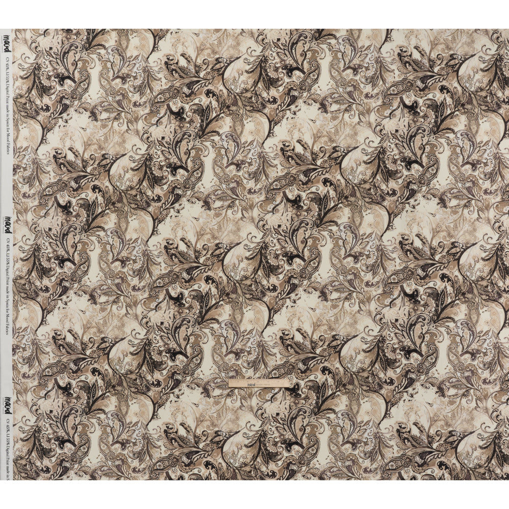 Linen and Rayon Woven - Brown, Beige and Cream Leafy Paisley Sketches - Mood Exclusive Daydream Doodles Print - Full