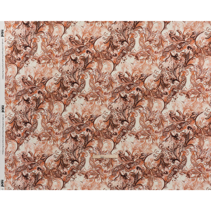 Linen and Rayon Woven - Orange, Muted Red and Cream Leafy Paisley Sketches - Mood Exclusive Daydream Doodles Print - Full