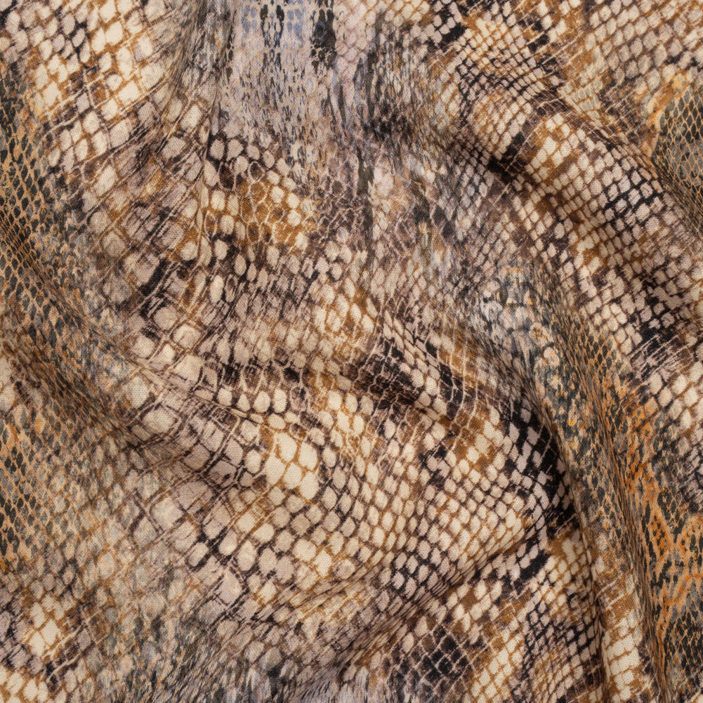 Linen and Rayon Woven - Beige, Orange and Pale Purple Snakeskin - Mood Exclusive Ouroborous Print