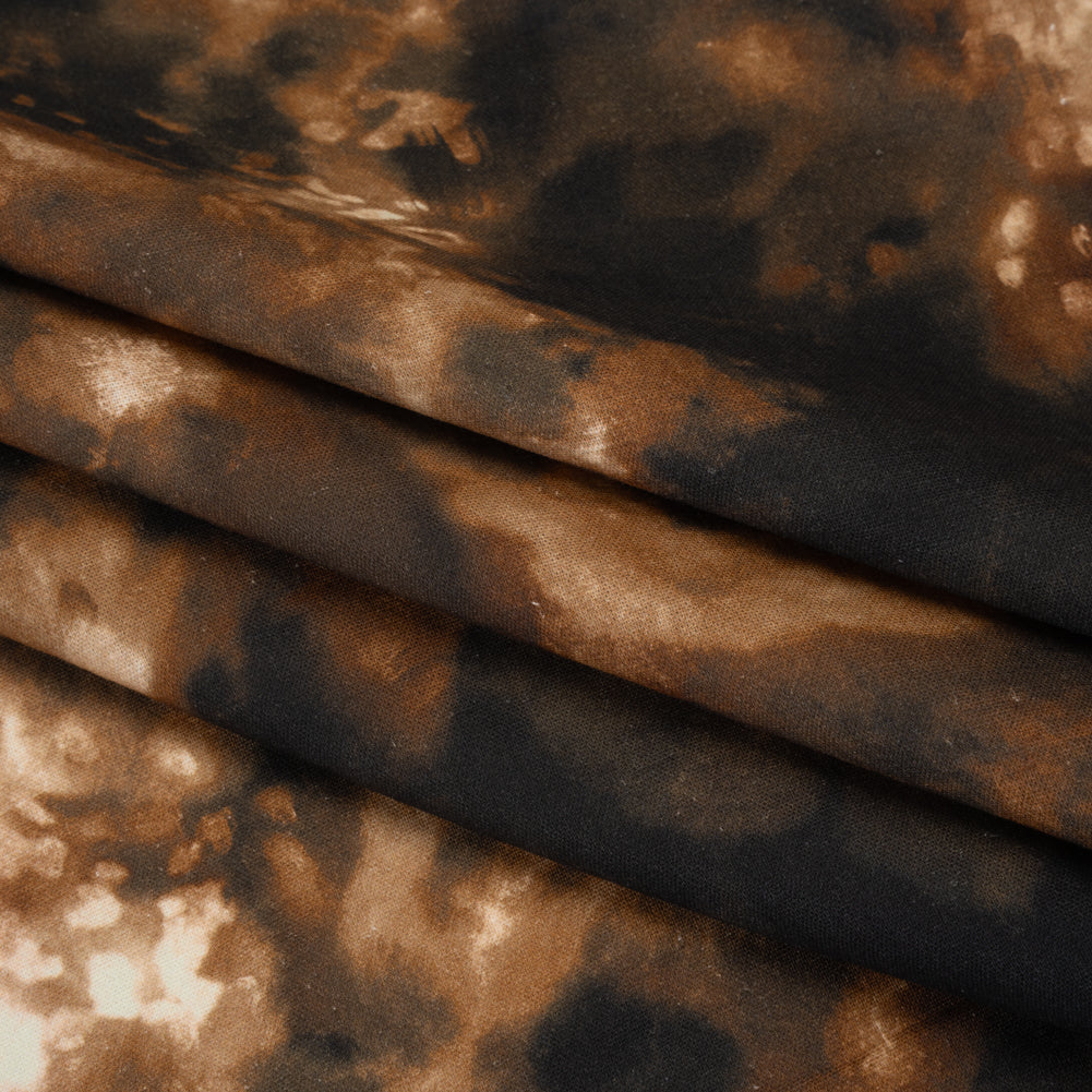 Linen and Rayon Woven - Brown and Black Abstract Splashes - Mood Exclusive Mocha Mist Print Folded