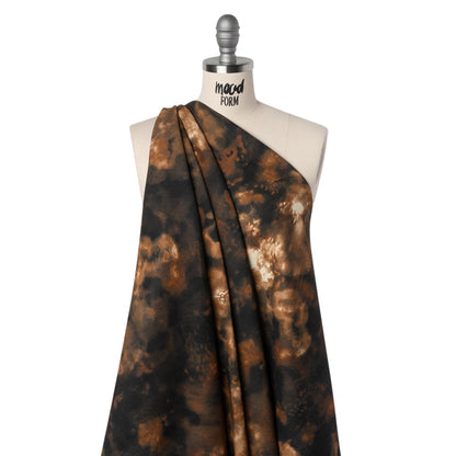 Linen and Rayon Woven - Brown and Black Abstract Splashes - Mood Exclusive Mocha Mist Print Drape
