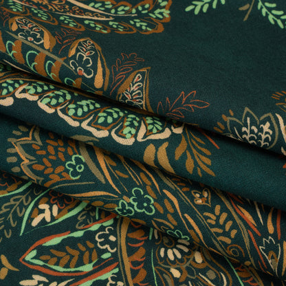 Linen and Rayon Woven - Dark Green, Olive and Burn Orange Paisley Floral - Mood Exclusive Lush Labyrinth Print Folded