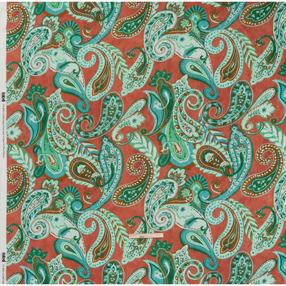 Linen and Rayon Woven - Green, Sky Blue and Ginger Spice Paisley - Mood Exclusive Sprightly Scrolls Print - Full