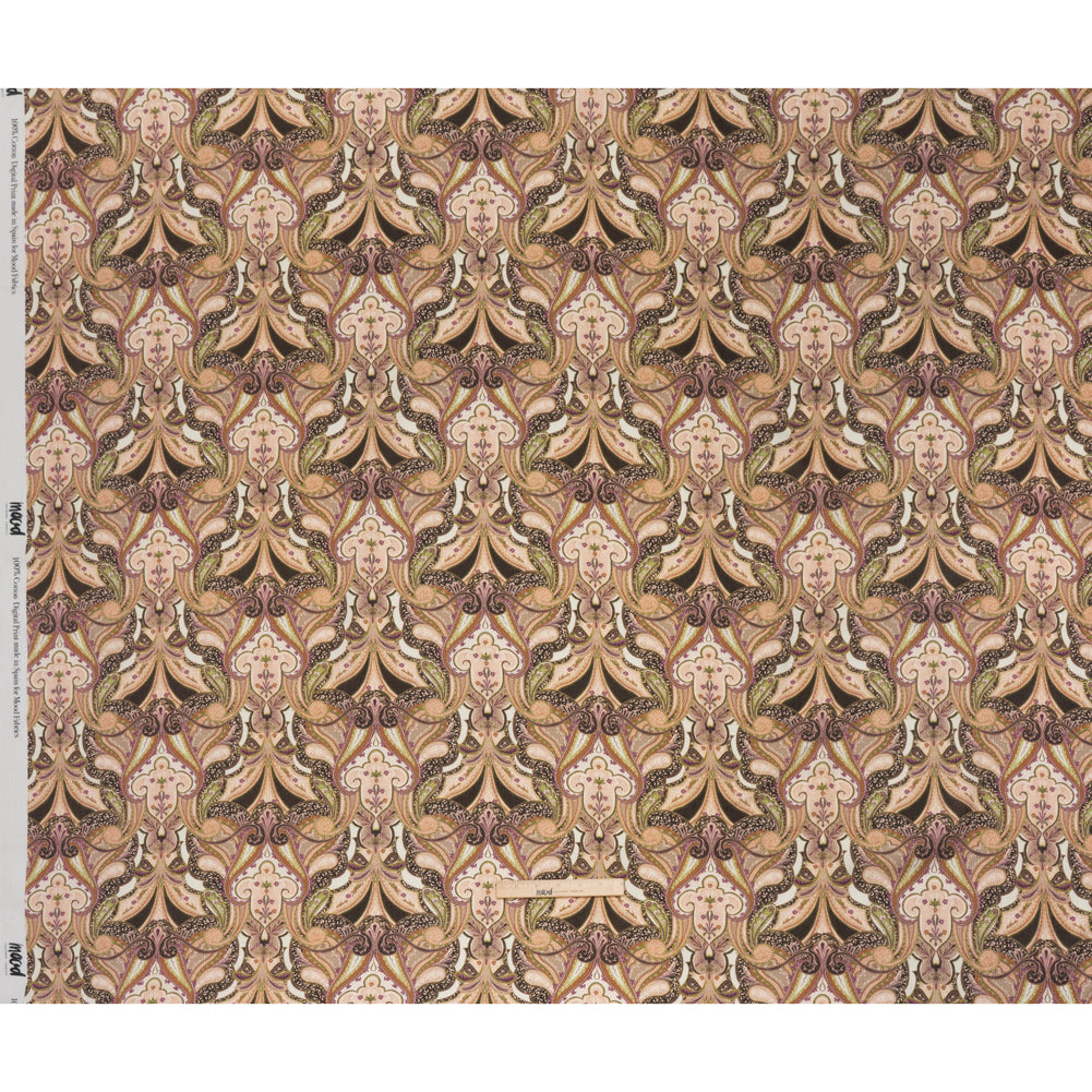 Slubbed Gauzy Cotton Woven - Pale Pink, Spring Green and Espresso Fanciful Paisleys - Mood Exclusive Mandala Motions Print - Full