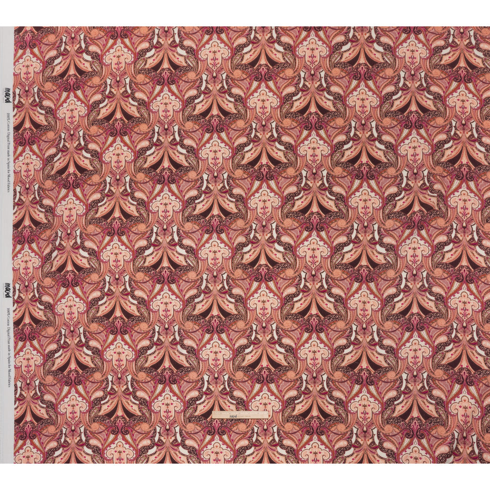 Slubbed Gauzy Cotton Woven - Pale Peach, Magenta and Dark Plum Fanciful Paisleys - Mood Exclusive Mandala Motions Print - Full