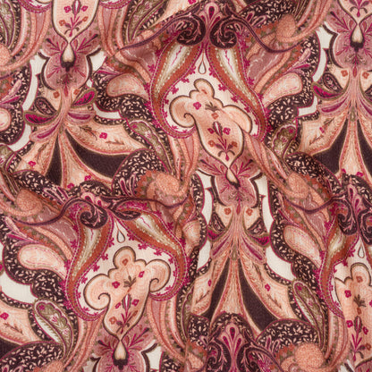 Slubbed Gauzy Cotton Woven - Pale Peach, Magenta and Dark Plum Fanciful Paisleys - Mood Exclusive Mandala Motions Print