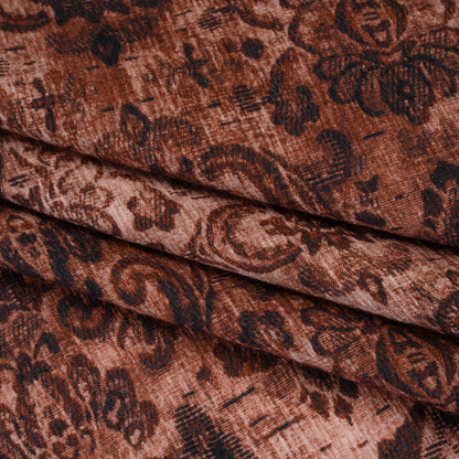 Slubbed Gauzy Cotton Woven - Rust and Burgundy Distressed Floral Damask - Mood Exclusive Reflecting Revelations Print