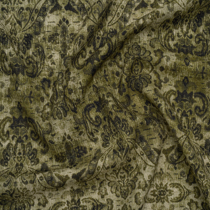 Slubbed Gauzy Cotton Woven - Olive and Dark Green Distressed Floral Damask - Mood Exclusive Reflecting Revelations Print