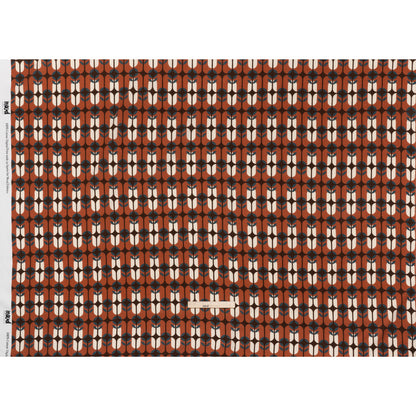 Slubbed Gauzy Cotton Woven - Rust Red, Dark Blue and Coffee Brown Geometric Floral Windows - Mood Exclusive Greenhouse Geometries Print