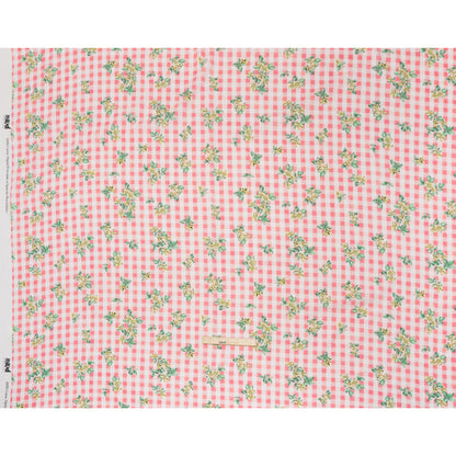 Slubbed Gauzy Cotton Woven - White and Yellow Flowers on Pink Gingham - Mood Exclusive Picnic Petals Print