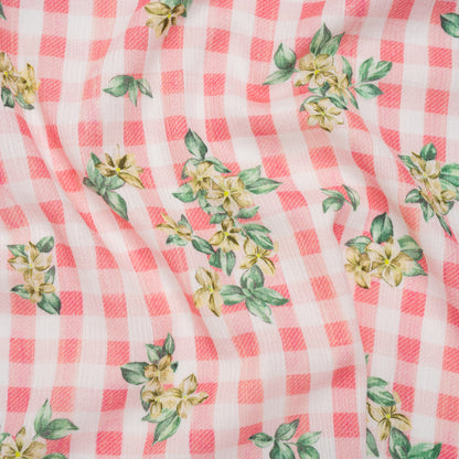 Slubbed Gauzy Cotton Woven - White and Yellow Flowers on Pink Gingham - Mood Exclusive Picnic Petals Print