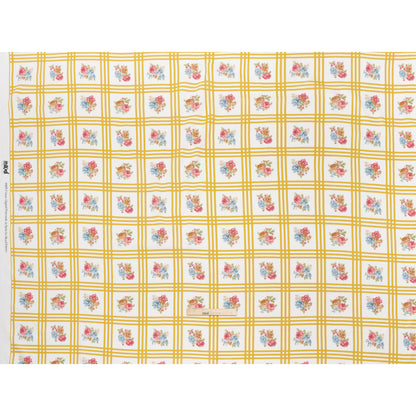 Slubbed Gauzy Cotton Woven - Yellow Ochre, Red and Blue Check with Flower Bouquets - Mood Exclusive Banquet Bouquet Print