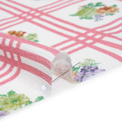 Slubbed Gauzy Cotton Woven - Pink, Red and Purple Check with Flower Bouquets - Mood Exclusive Banquet Bouquet Print