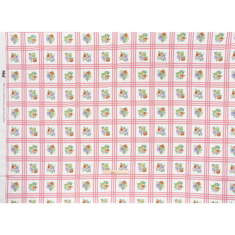 Slubbed Gauzy Cotton Woven - Pink, Red and Purple Check with Flower Bouquets - Mood Exclusive Banquet Bouquet Print - Full