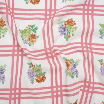 Slubbed Gauzy Cotton Woven - Pink, Red and Purple Check with Flower Bouquets - Mood Exclusive Banquet Bouquet Print