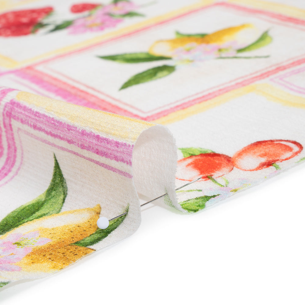 Slubbed Gauzy Cotton Woven - Pink, Red and Yellow Fruit and Flowers in Frames - Mood Exclusive Summer Medley Print - Detail