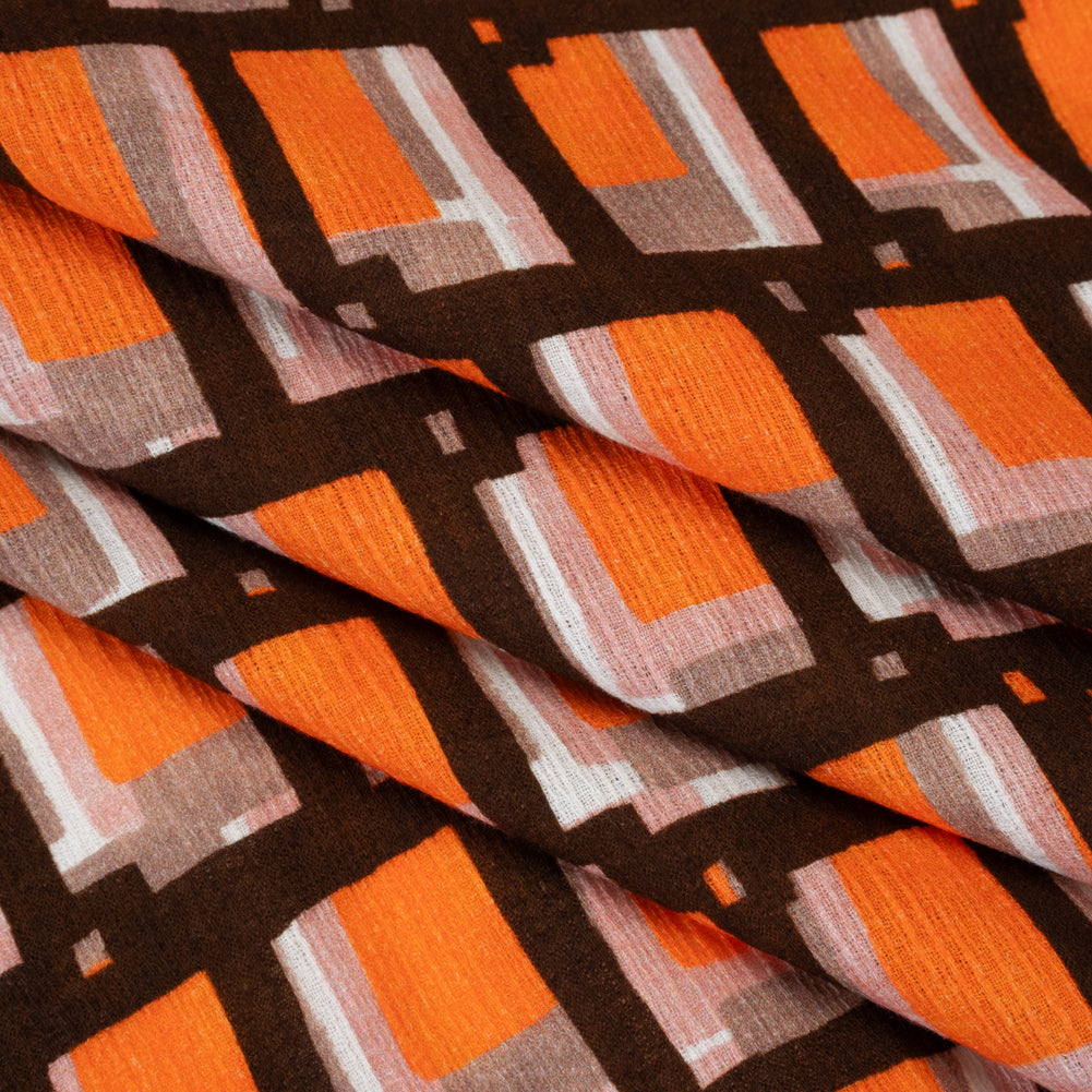 Slubbed Gauzy Cotton Woven - Orange, Brown and Pink Geometric Blocks - Mood Exclusive Cubist Canvas Print - Folded