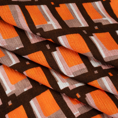 Slubbed Gauzy Cotton Woven - Orange, Brown and Pink Geometric Blocks - Mood Exclusive Cubist Canvas Print