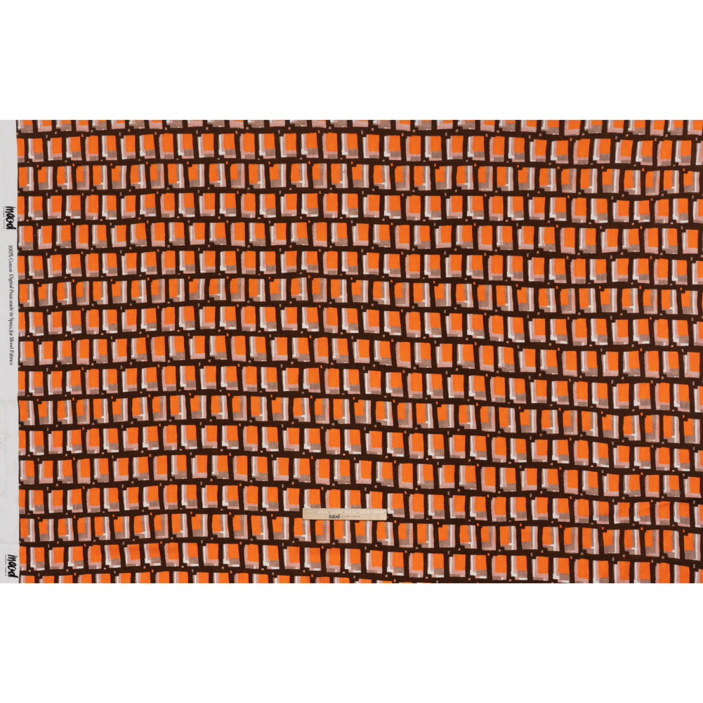 Slubbed Gauzy Cotton Woven - Orange, Brown and Pink Geometric Blocks - Mood Exclusive Cubist Canvas Print - Full