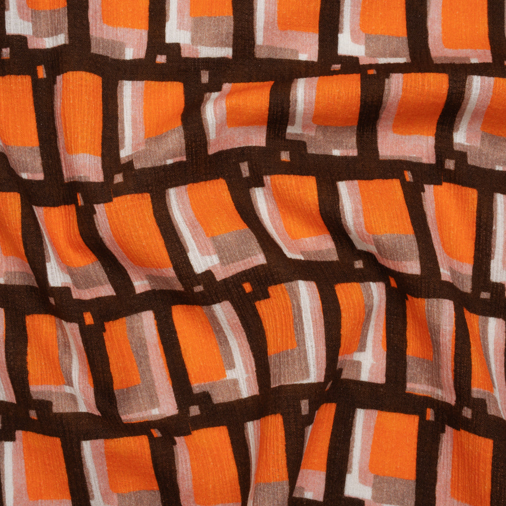 Slubbed Gauzy Cotton Woven - Orange, Brown and Pink Geometric Blocks - Mood Exclusive Cubist Canvas Print