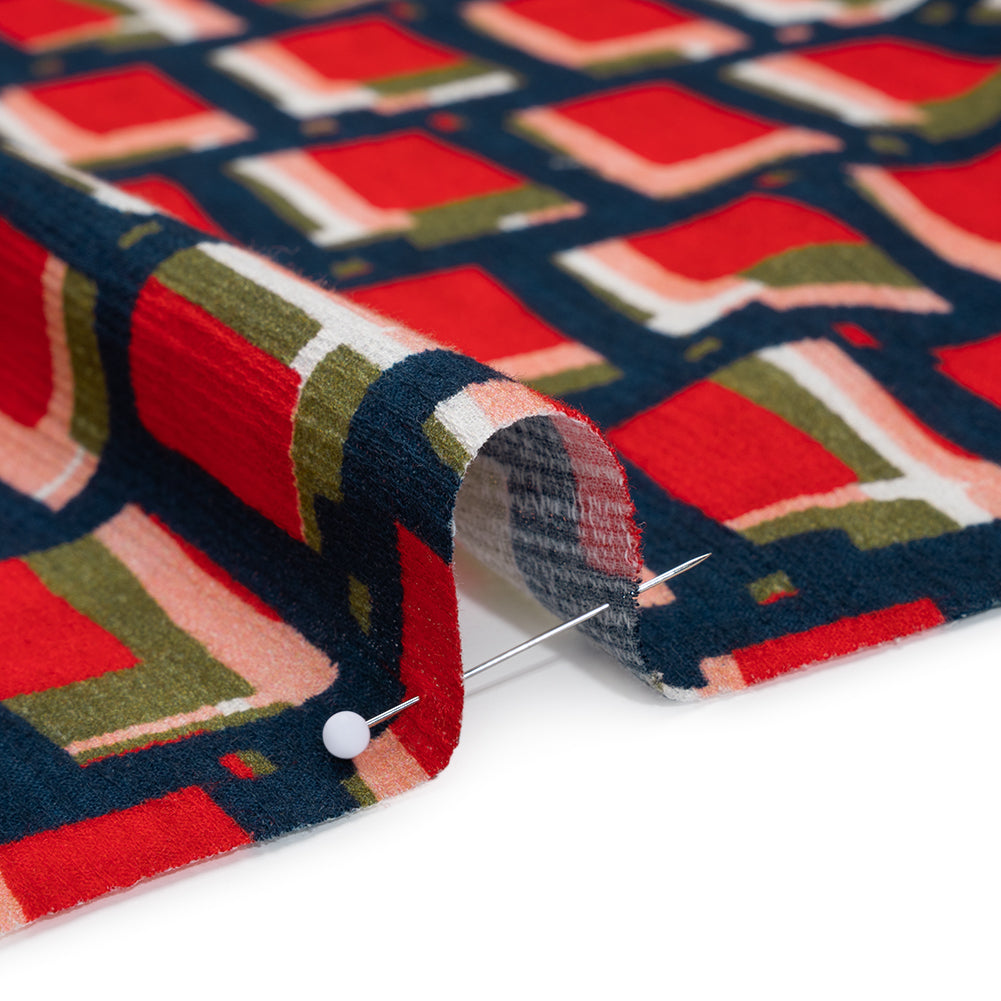 Slubbed Gauzy Cotton Woven - Red, Navy and Olive Green Geometric Blocks - Mood Exclusive Cubist Canvas Print - Detail