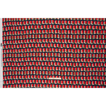 Slubbed Gauzy Cotton Woven - Red, Navy and Olive Green Geometric Blocks - Mood Exclusive Cubist Canvas Print