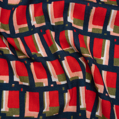 Slubbed Gauzy Cotton Woven - Red, Navy and Olive Green Geometric Blocks - Mood Exclusive Cubist Canvas Print