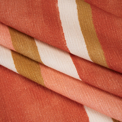 Slubbed Gauzy Cotton Woven - Rust, Peach and Yellow Ochre Stripes - Mood Exclusive Canyon Cove Print