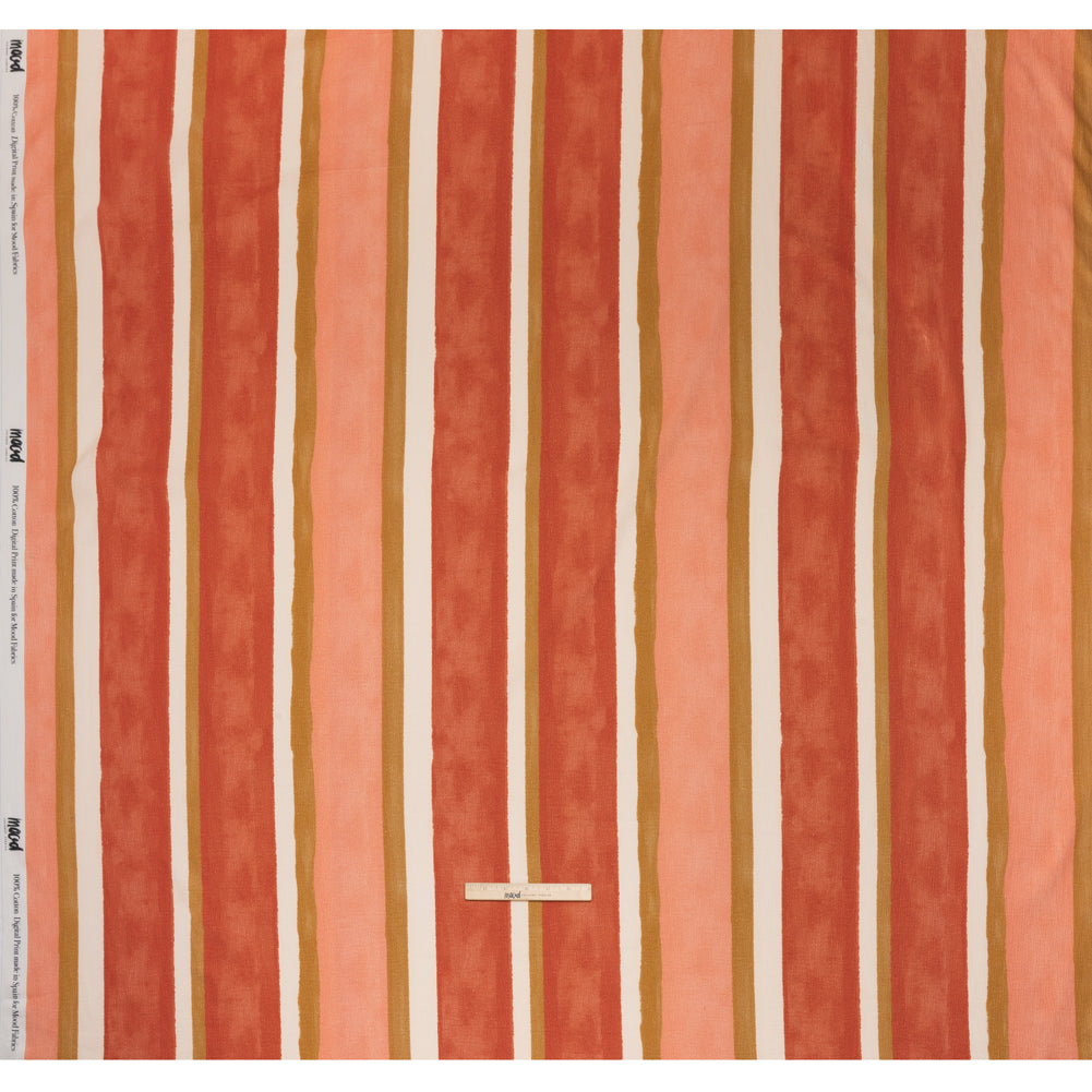 Slubbed Gauzy Cotton Woven - Rust, Peach and Yellow Ochre Stripes - Mood Exclusive Canyon Cove Print - Full