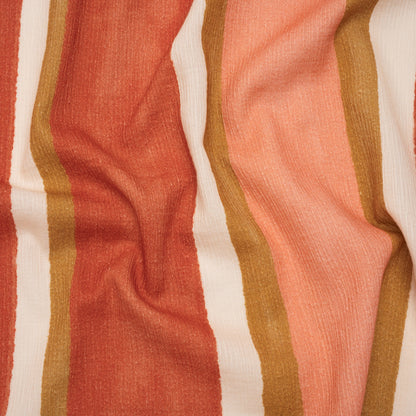 Slubbed Gauzy Cotton Woven - Rust, Peach and Yellow Ochre Stripes - Mood Exclusive Canyon Cove Print