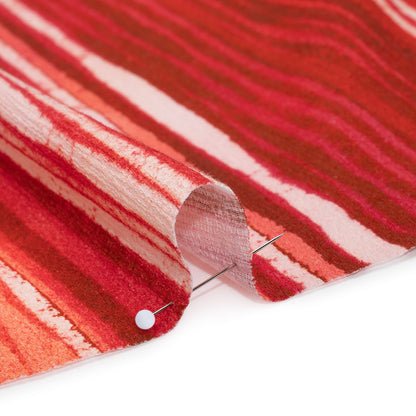 Slubbed Gauzy Cotton Woven - Red, Pink and Brown Painterly Barcode Stripes - Mood Exclusive Peppermint Parade Print