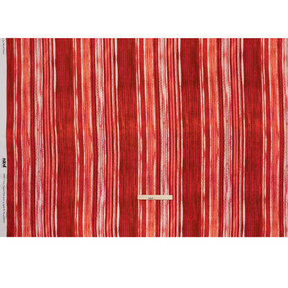 Slubbed Gauzy Cotton Woven - Red, Pink and Brown Painterly Barcode Stripes - Mood Exclusive Peppermint Parade Print