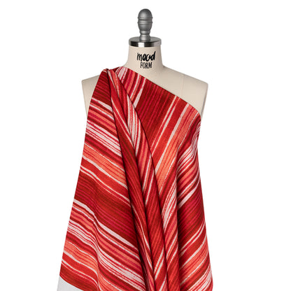 Slubbed Gauzy Cotton Woven - Red, Pink and Brown Painterly Barcode Stripes - Mood Exclusive Peppermint Parade Print