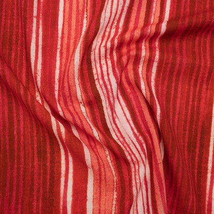 Slubbed Gauzy Cotton Woven - Red, Pink and Brown Painterly Barcode Stripes - Mood Exclusive Peppermint Parade Print