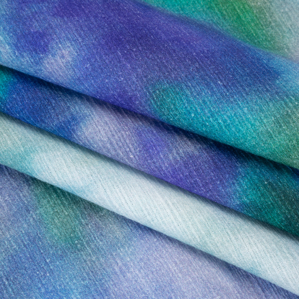 Slubbed Gauzy Cotton Woven - Ultramarine Blue, Green and Teal Soft Tie Dye - Mood Exclusive Soft Sighs Print - Folded