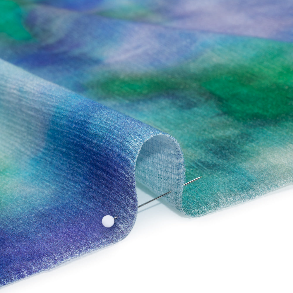 Slubbed Gauzy Cotton Woven - Ultramarine Blue, Green and Teal Soft Tie Dye - Mood Exclusive Soft Sighs Print - Detail