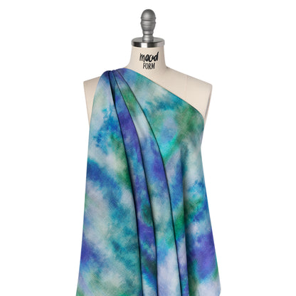 Slubbed Gauzy Cotton Woven - Ultramarine Blue, Green and Teal Soft Tie Dye - Mood Exclusive Soft Sighs Print