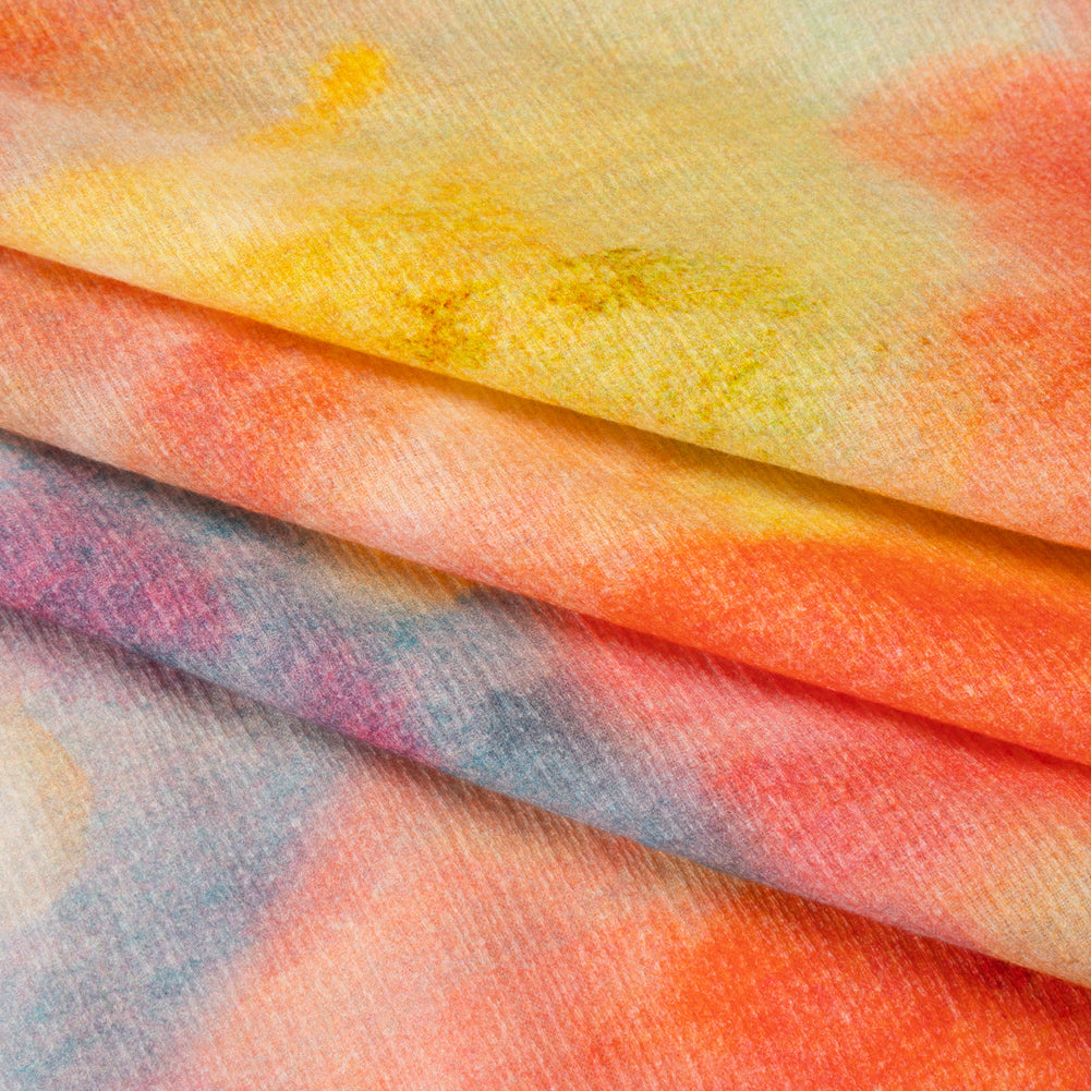 Slubbed Gauzy Cotton Woven - Coral Red, Yellow and Blue Bold Tie Dye - Mood Exclusive Dyed Delights Print - Folded